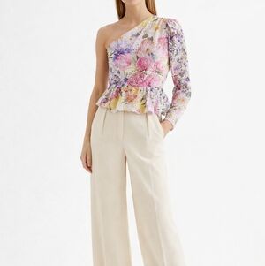 Express Eyelet Embroidered Floral One Shoulder Top NWT Size 8